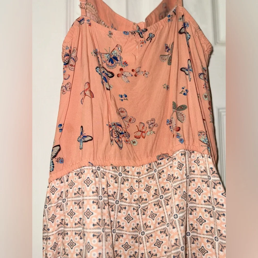 Gap Girls Butterfly Floral Print Romper Size 12 Orange Blue